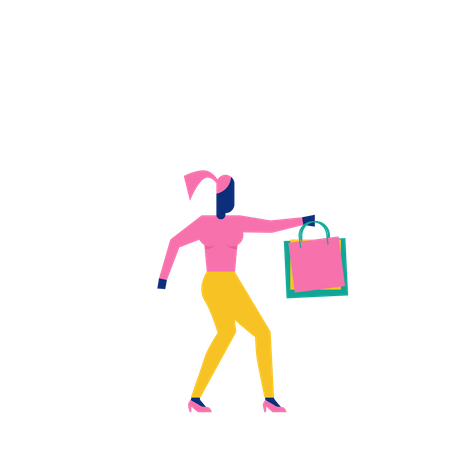 Woohoo personaje de compras sosteniendo bolsas de compras  Ilustración