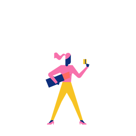 Woohoo Shopping Character lady con lápiz labial y tarjeta de crédito o débito  Ilustración