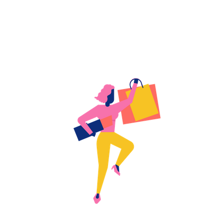 Woohoo Shopping Personajes con lápiz labial y bolsas de compras  Ilustración