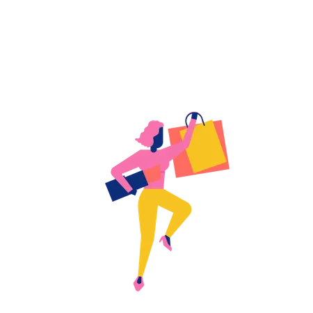 Woohoo Shopping Personajes con lápiz labial y bolsas de compras  Ilustración