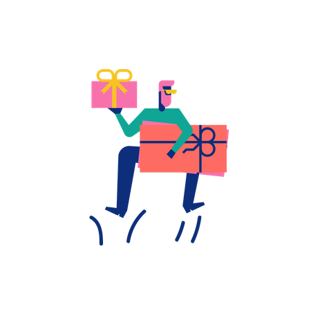 Woohoo Shopping Character boy holding gift vouchers and gift box  Illustration