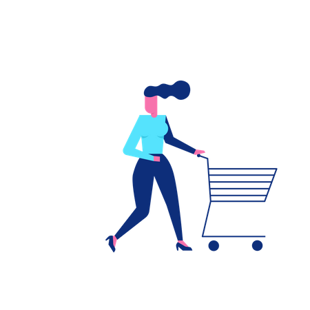 Woohoo Shopping Character female with empty shopping cart  Illustration