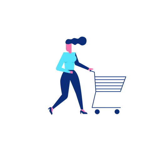 Woohoo Shopping Character female with empty shopping cart  Illustration