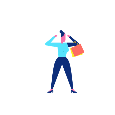 Woohoo Shopping Character lady holding shopping bags  Illustration