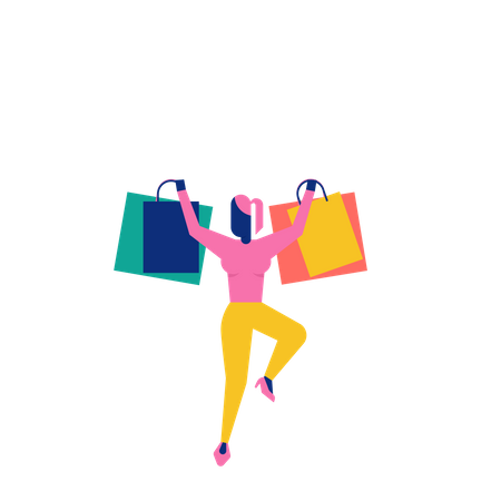 Woohoo Shopping Character lady holding shopping bags  Illustration