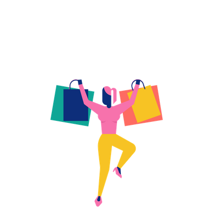 Woohoo Shopping Character lady holding shopping bags Illustration