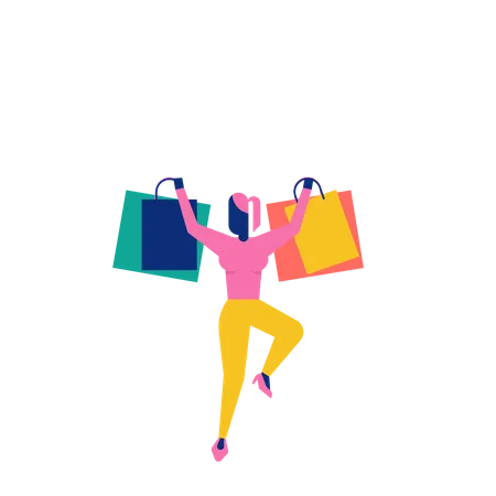 Woohoo Shopping Character lady holding shopping bags  Illustration