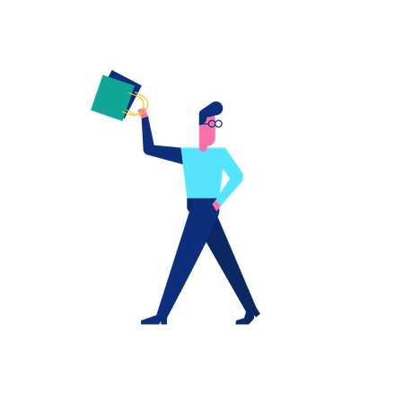 Woohoo Shopping Character man holding shopping bags  Illustration