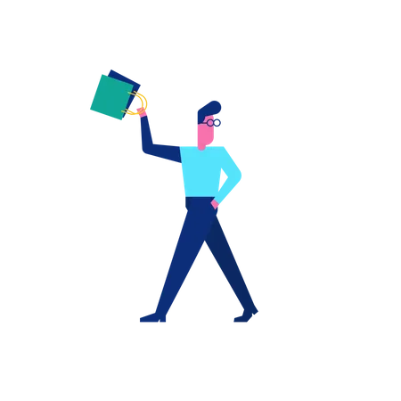 Woohoo Shopping Character man holding shopping bags  Illustration