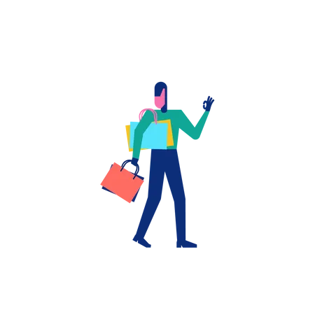 Woohoo Shopping Character man holding shopping bags  Illustration