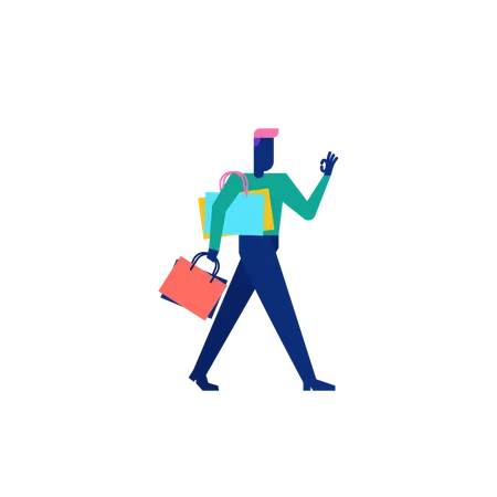 Woohoo Shopping Character man holding shopping bags  Illustration
