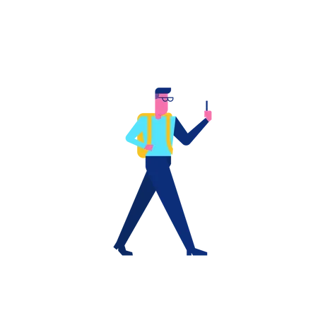 Woohoo Shopping Character walking holding smartphone  Illustration
