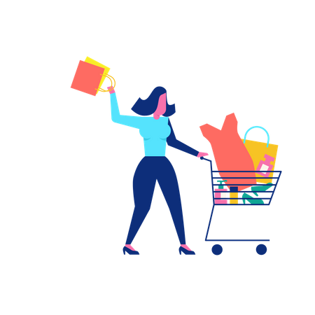 Woohoo Shopping Character with woman accessories in trolley  Illustration