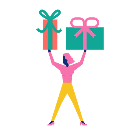 Woohoo Shopping Characters holding gift boxes  Illustration