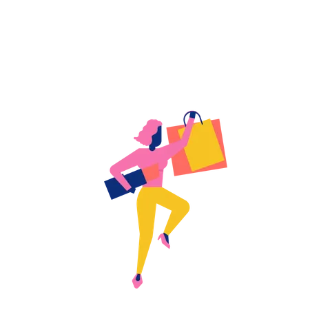 Woohoo Shopping Characters holding lipstick and shopping bags  Illustration
