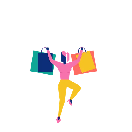 Woohoo Shopping Charakter Dame mit Einkaufstüten  Illustration