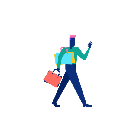 Woohoo Shopping Charakter Mann mit Einkaufstüten  Illustration