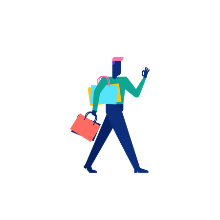 Woohoo Shopping Character uomo che tiene le borse della spesa  Illustration