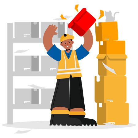 Work accident object falls on head  Illustration