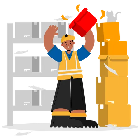 Work accident object falls on head  Illustration