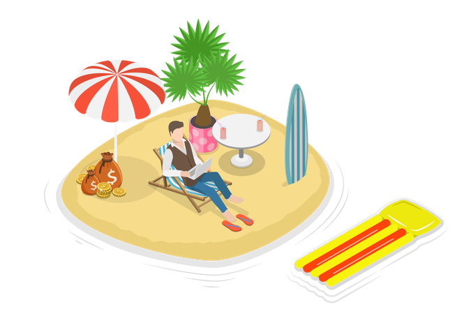 Work and Vacation at Remote Leisure Location  Illustration