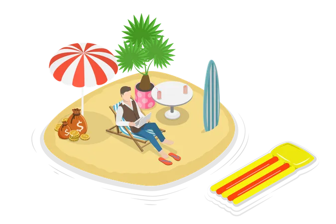 Work and Vacation at Remote Leisure Location  Illustration