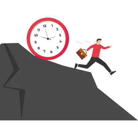 Work Deadline Tried Businessman Running Away From Falling Rolling Huge Clock Down Hill イラスト