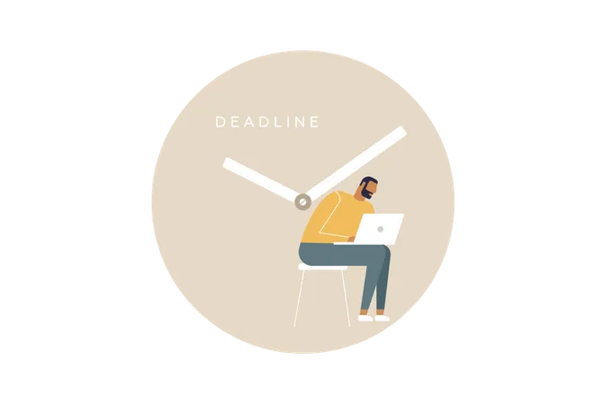 Vector Illustration Of An Office Worker Is Trying To Finish Work By The Deadline Illustration