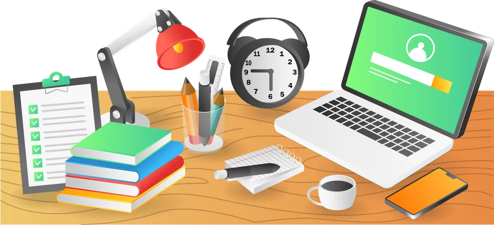 Flat Isometric Illustration Landing Page Concept Work Desk And Professional School Illustration
