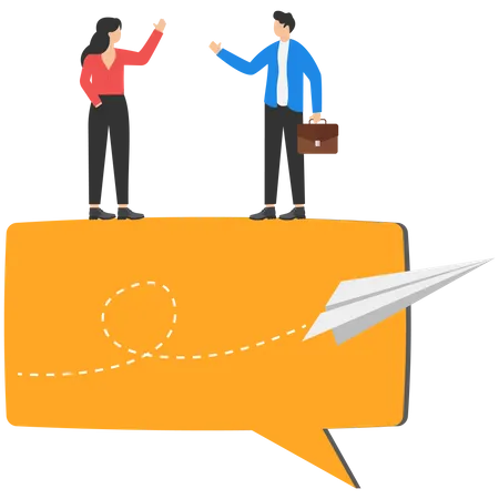 Communication Or Work Discussion Sending Message Or Telling New Idea Conversation To Gather Information And Solution Concept Businessman And Woman Having Conversation On Chat Speech Bubble Illustration