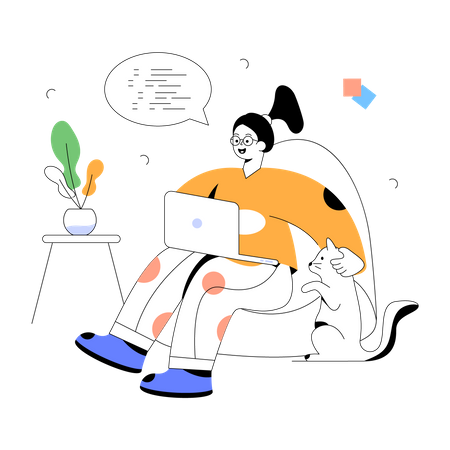 Woman Working from Home  Illustration