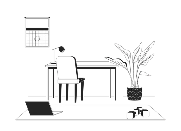 Work-from-home desk with workout corner  Illustration