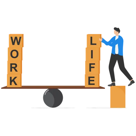 Work Life Balance Concept Businessman Put Wooden Cube Block With WORK And LIFE On Seesaw Illustration