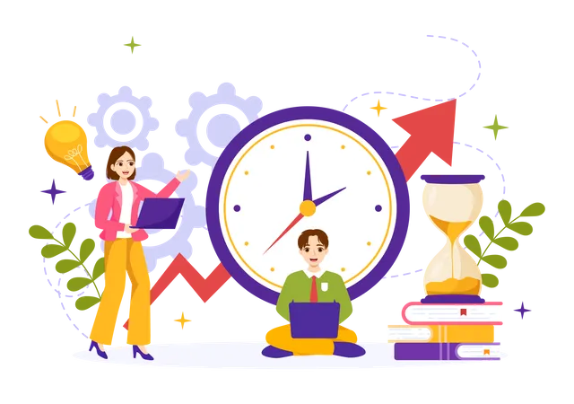Productivity Tips And Trick Vector Illustration With Marketing Product For Effective Advertisement And Promotion Campaign To Boost Brand Recognition 일러스트레이션