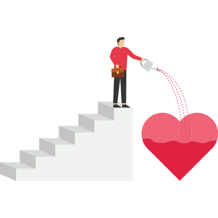 Work Passion Concept Mindset Or Attitude To Work In We Love To Do Concept Motivation To Succeed And Win Business Competition Businessman Pouring Water To Fulfill Heart Shape Metaphor Of Passion Illustration