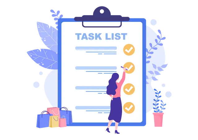 Work task completed mark by task manager Illustration