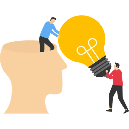 Work Together To Fill Up The Brain And Ideas Vector Illustration In Flat Style Illustration