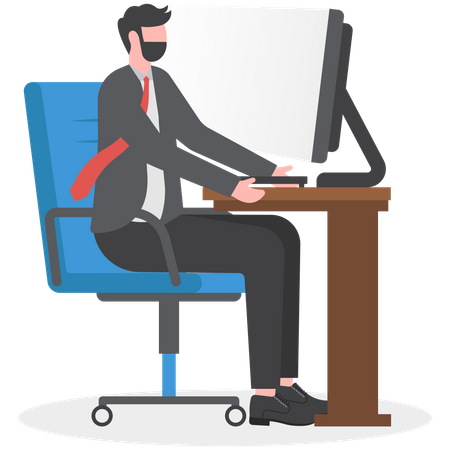 Workaholic businessman sitting working at a computer  Illustration