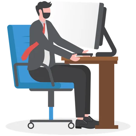 Workaholic Businessman Sitting Working At A Computer Concept Workaholic Illustration