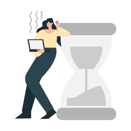 Workaholic girl have work stress Illustration
