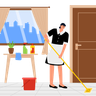 girl mopping floor illustration svg