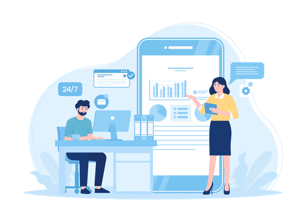 Worker analyzing digital data graph  Illustration