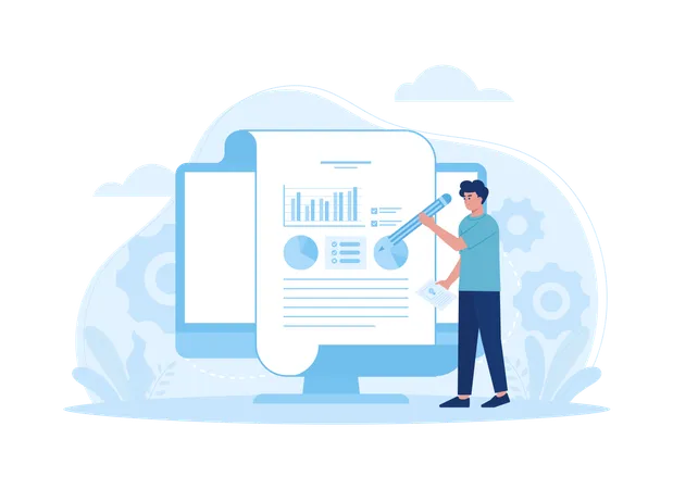 Worker analyzing digital data  Illustration