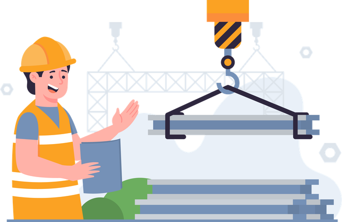 Worker assembling Steel Poles  Illustration