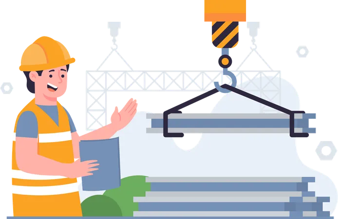 Worker assembling Steel Poles  Illustration