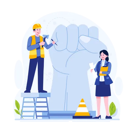 Worker building a statue  Illustration