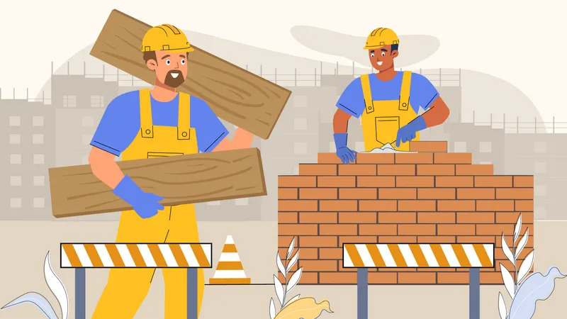 Worker building wall Illustration