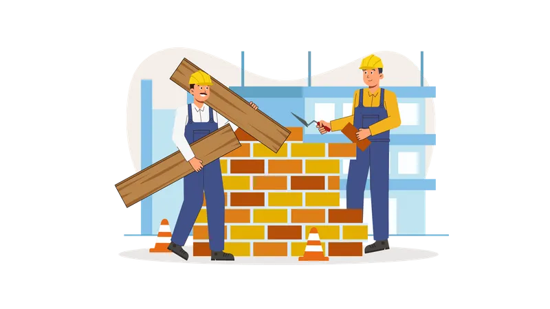 Worker building wall Illustration