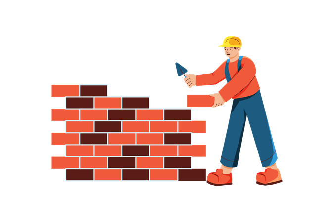 Worker building wall  Illustration