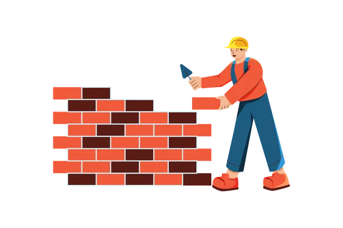 Worker building wall  Illustration